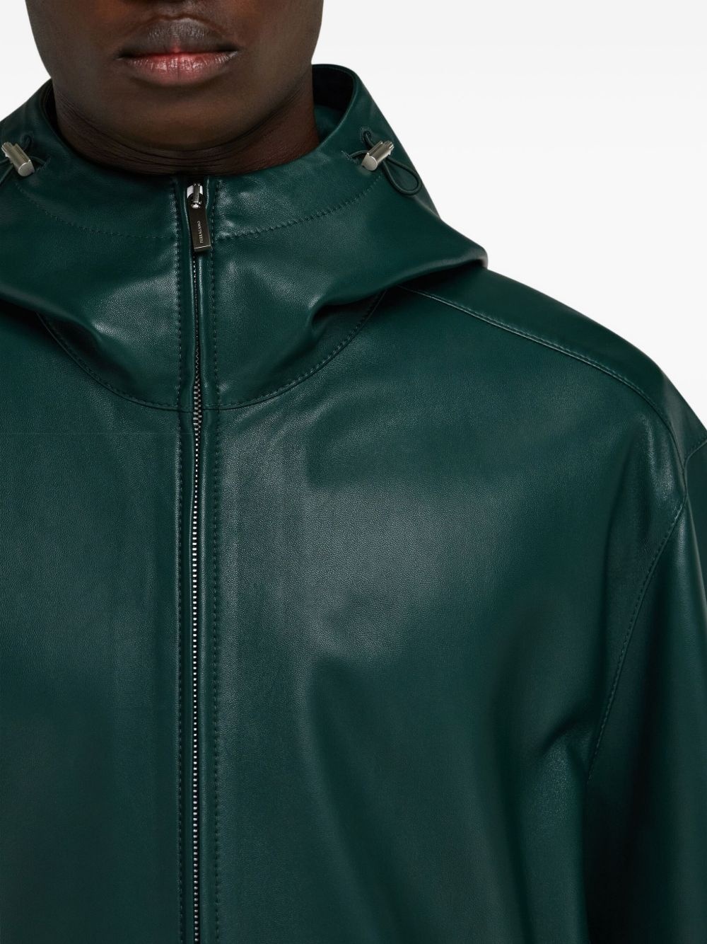 hooded leather jacket - 4