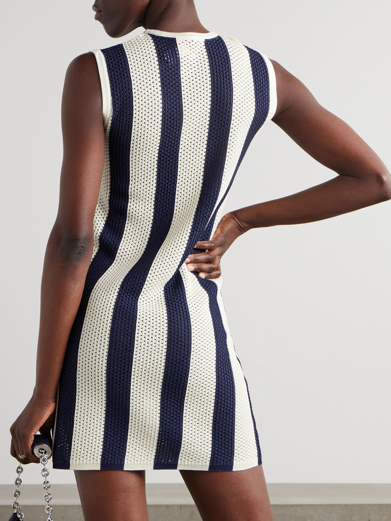 Bayadere Pirate striped open-knit cotton-blend mini dress Blue - 3