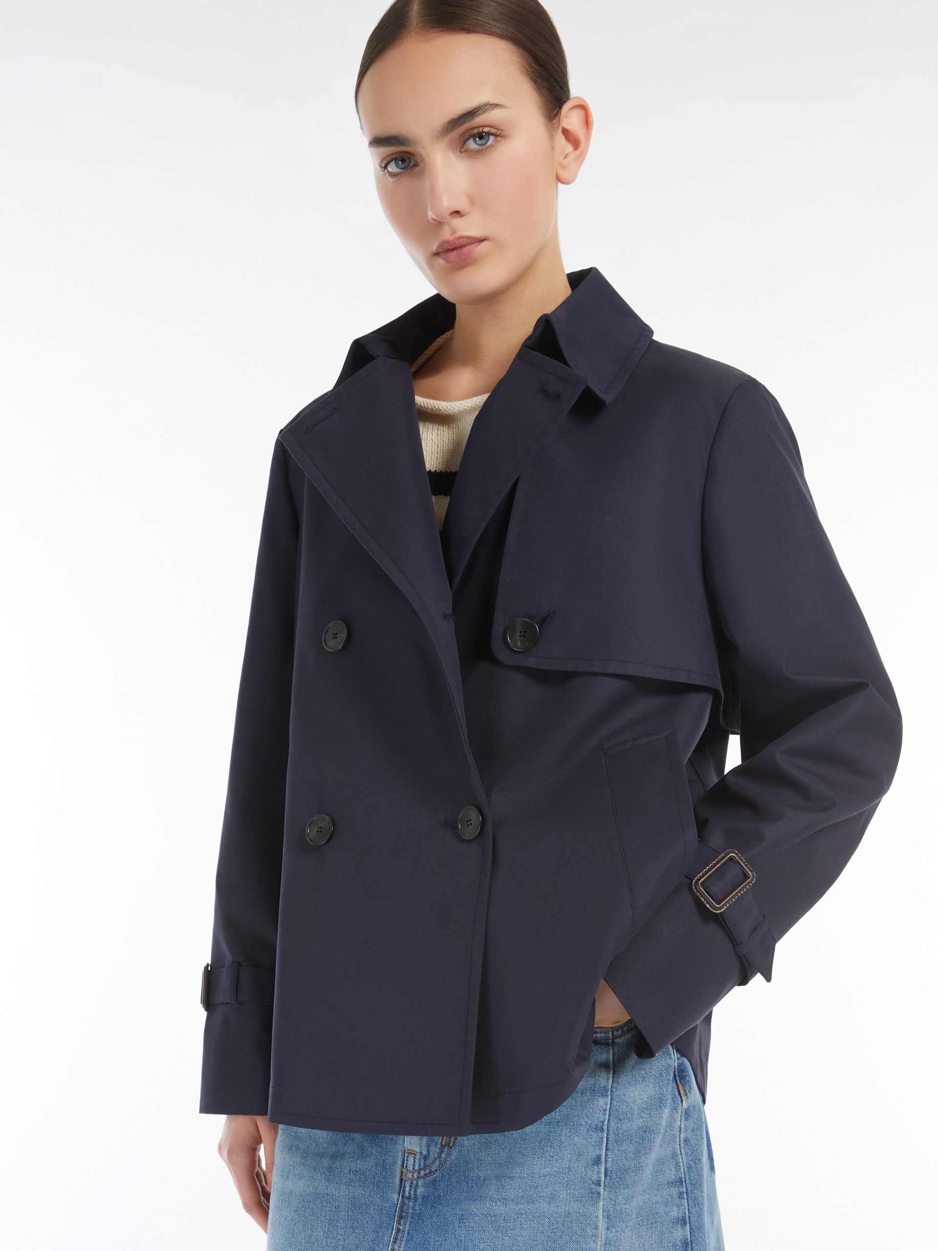 BIGLIA Water-repellent gabardine short trench coat - 5