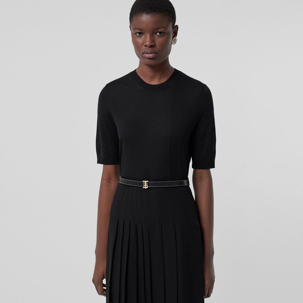 Short-sleeve Monogram Motif Wool Silk Cashmere Top - 2