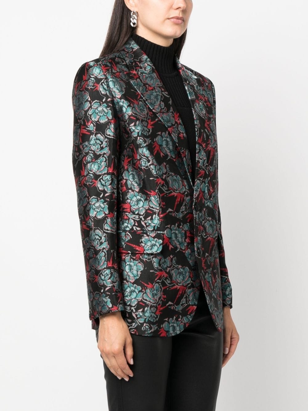 floral-jacquard single-breasted blazer - 3
