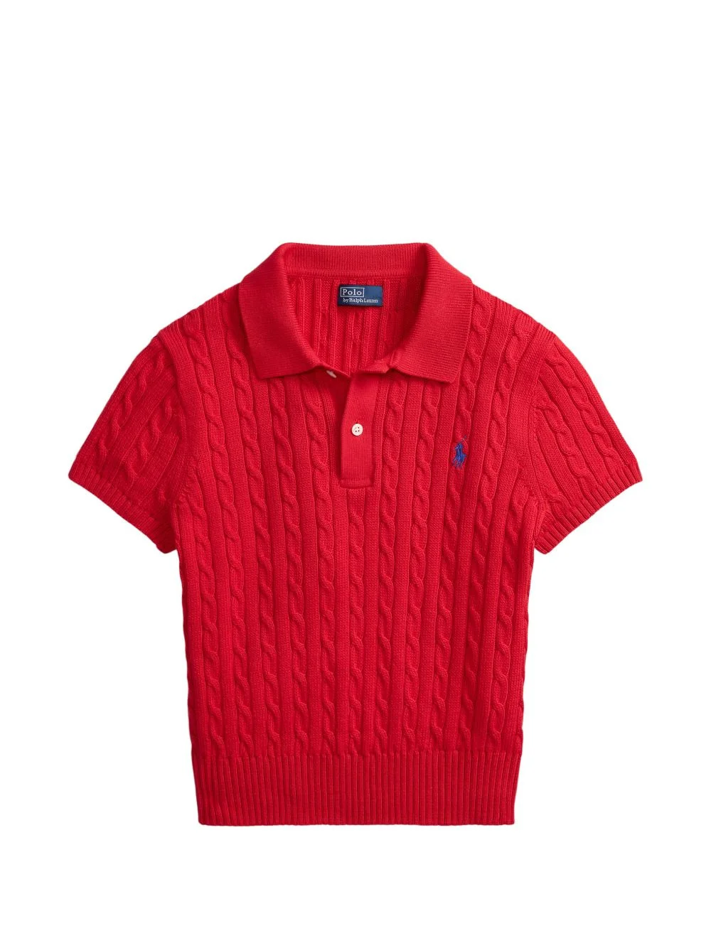 cropped cable-knit polo shirt - 1