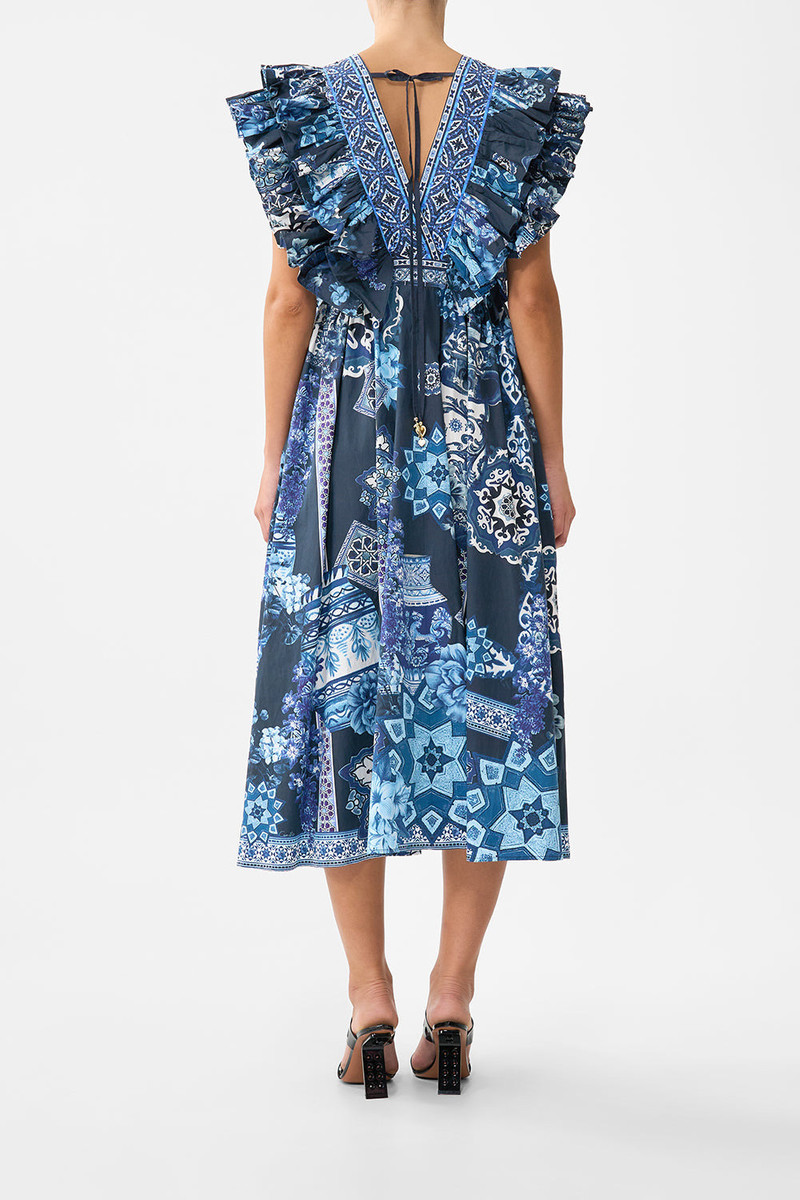 CAMILLA DOUBLE FRILL SLEEVE MIDI DRESS outlook