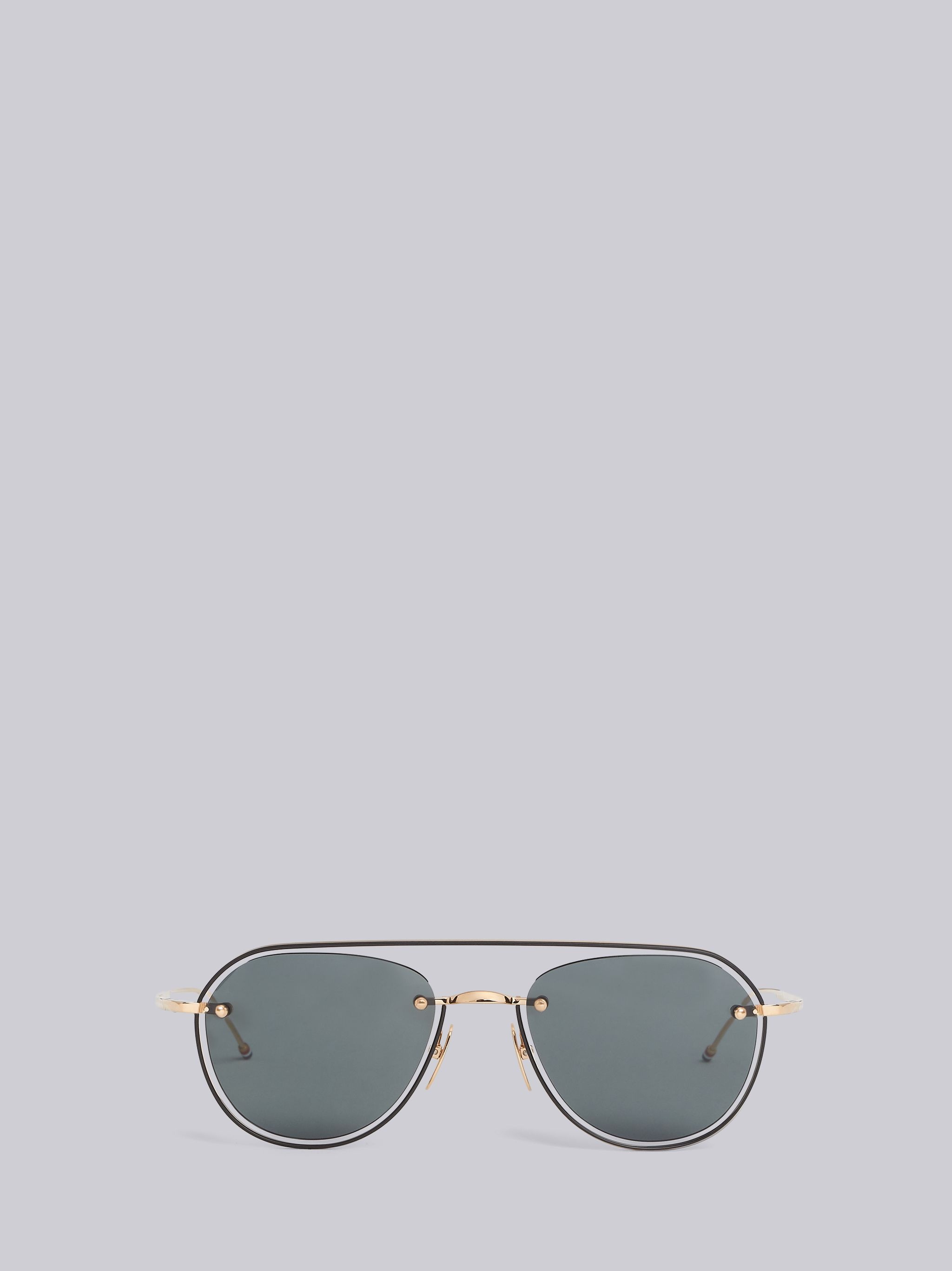 TB112 - White Gold Black Enamel Aviator Sunglasses - 1