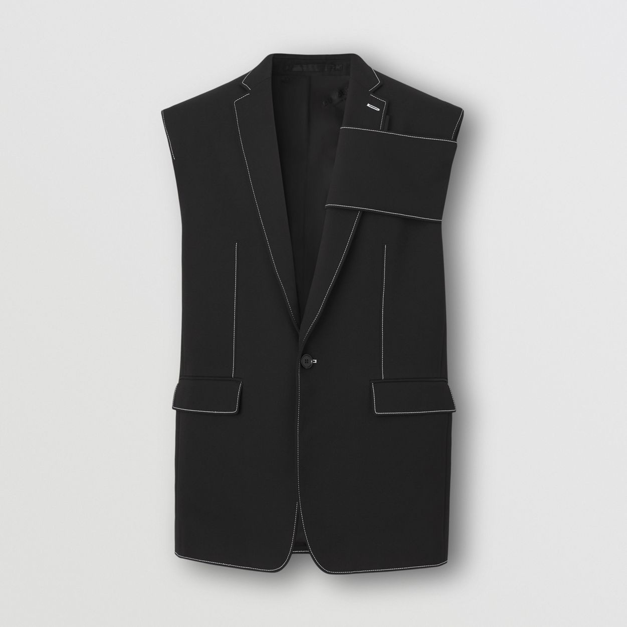 Sleeveless Grain de Poudre Wool Tailored Jacket - 1