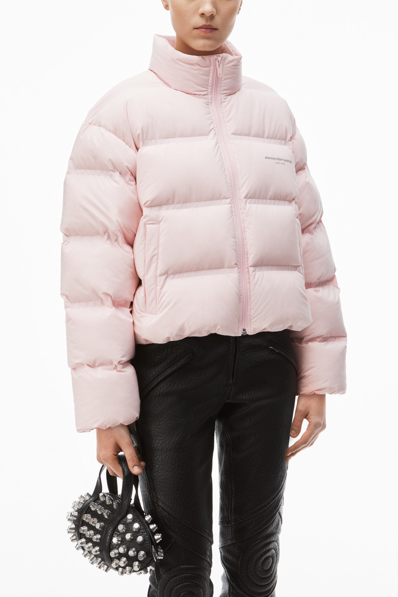 cropped puffer coat with reflective logo 3