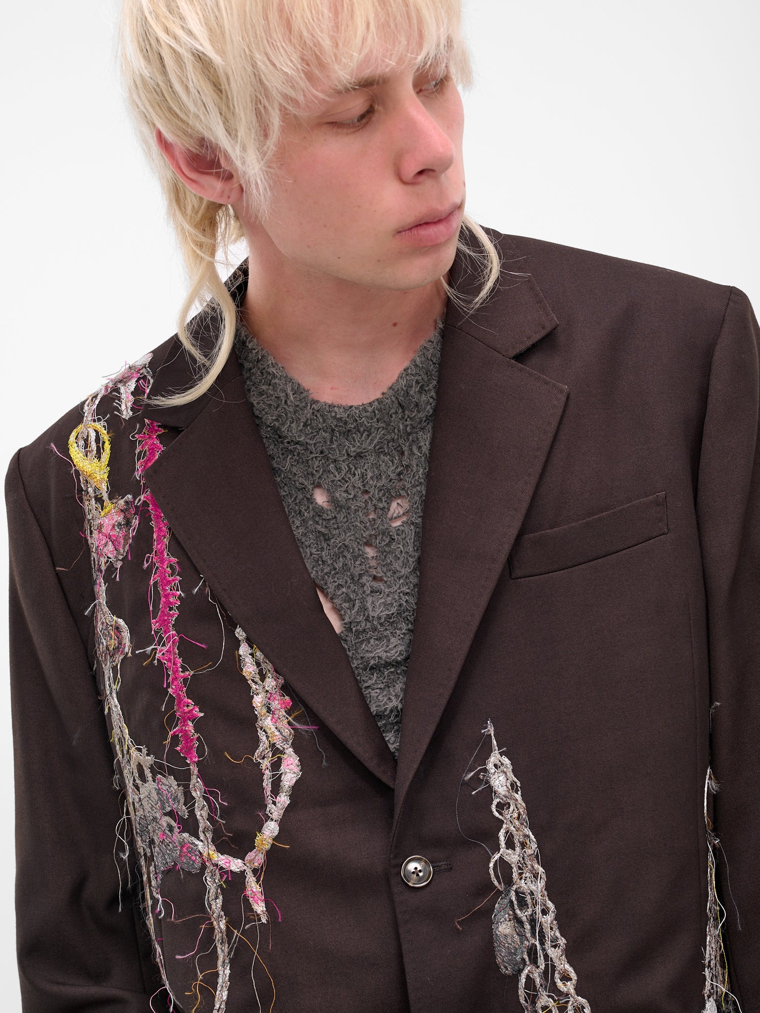Burgundy Trompe L'oeil Jewelry Blazer - 5