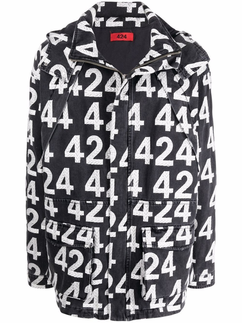 all-over logo print jacket 1