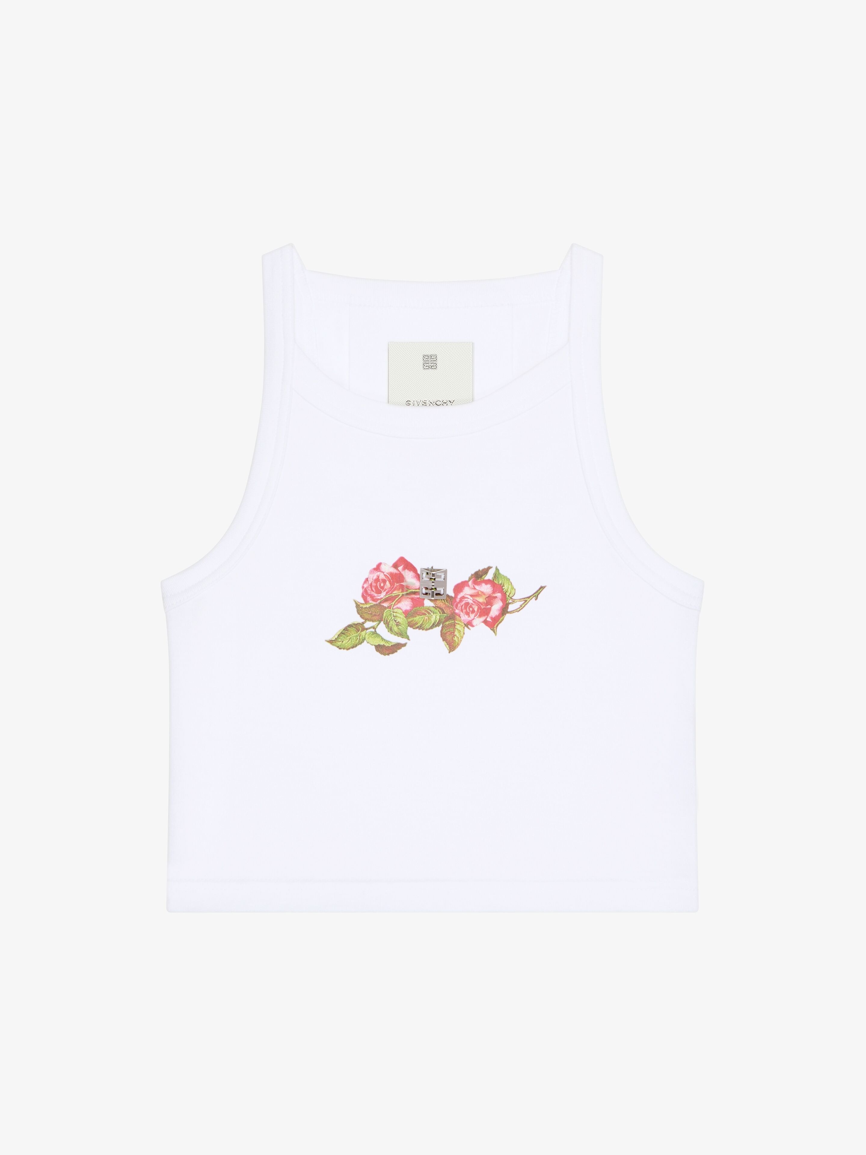 CROPPED TANK TOP IN COTTON WITH 4G AND ROSES PRINT - 1