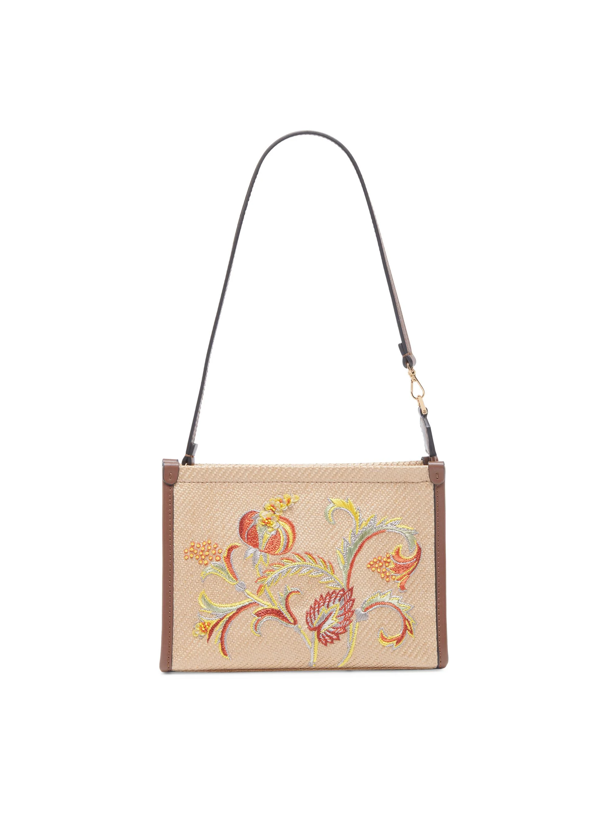 Women's Floral-Embroidered Woven Pouch - Cammello - 1