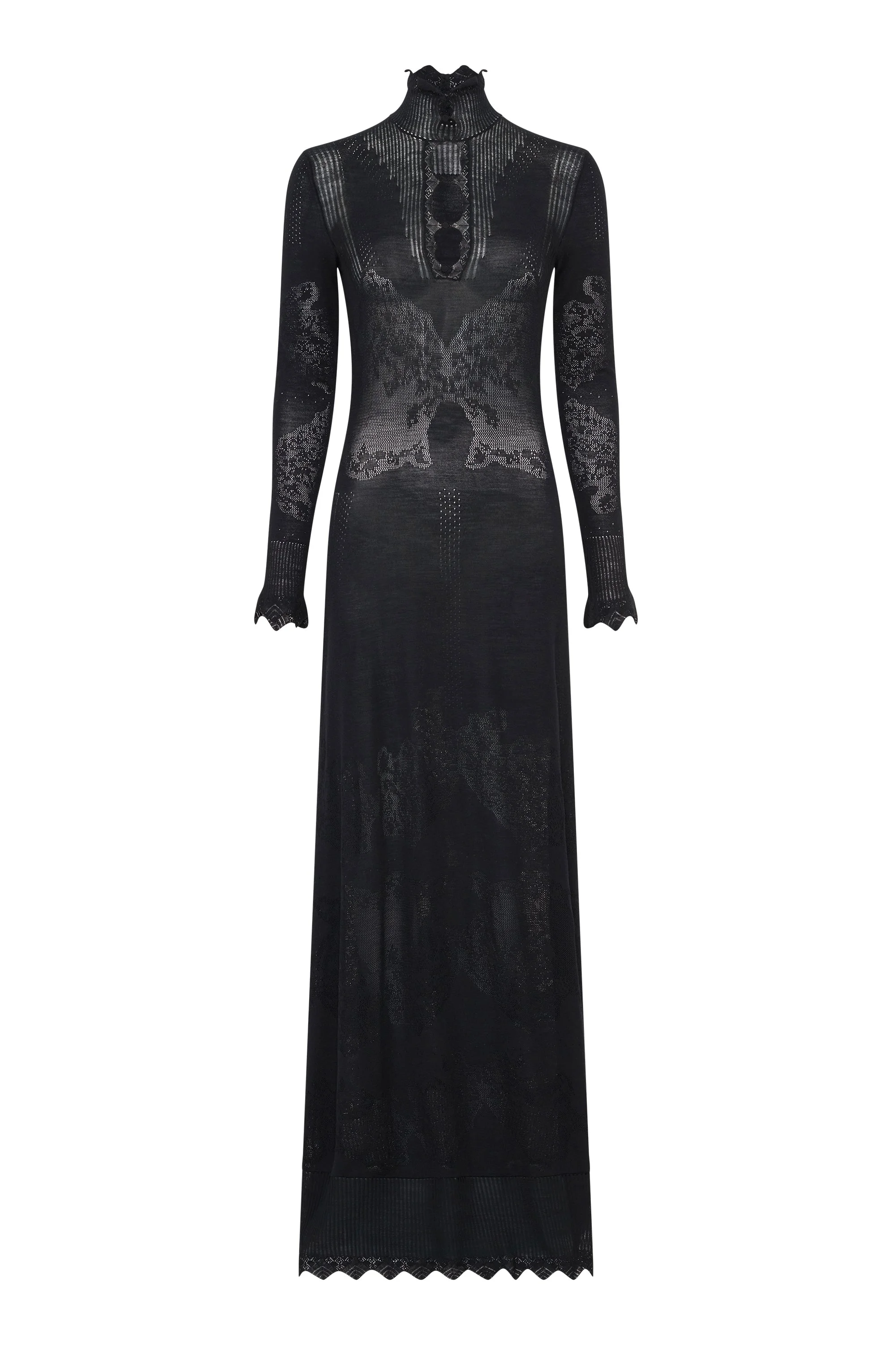 Solace Pointelle Knit Lace Dress in Black Merino Wool - 1