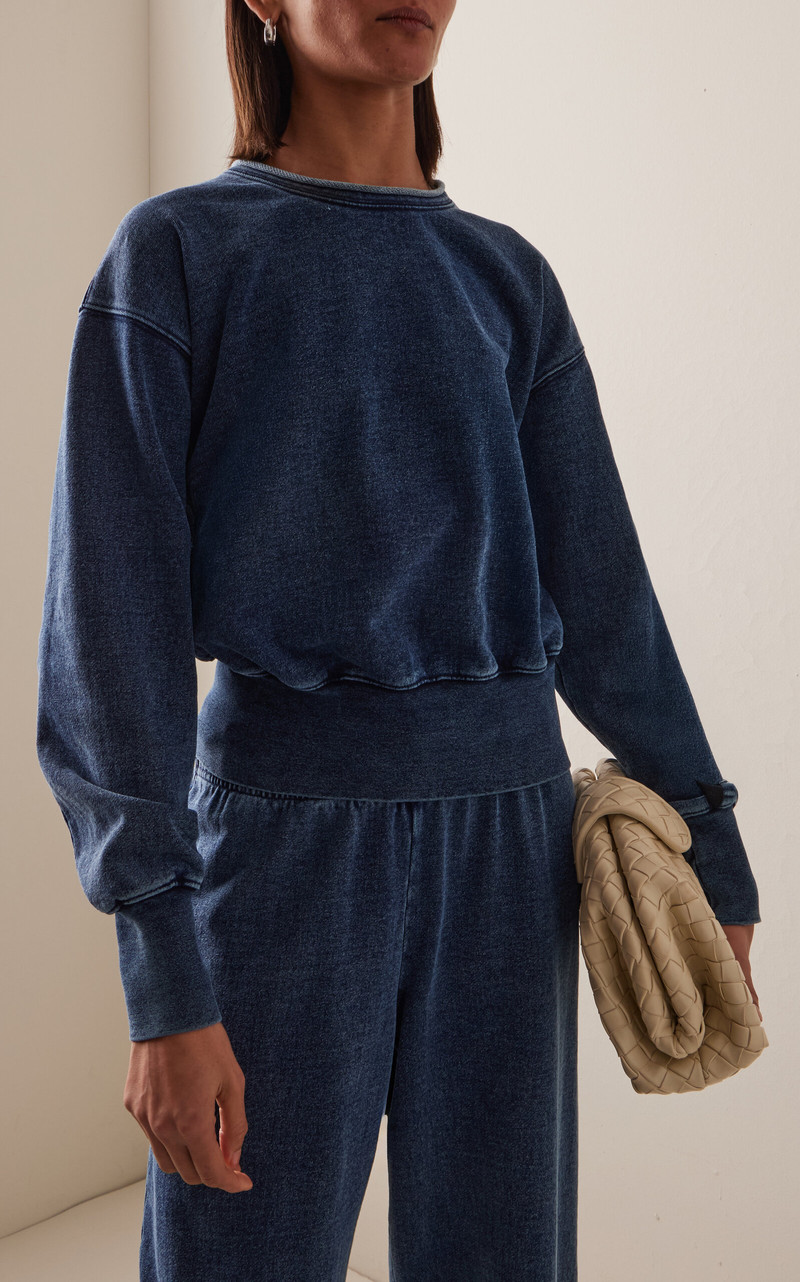 LES TIEN Britney Roll-Neck Cotton Sweatshirt blue outlook