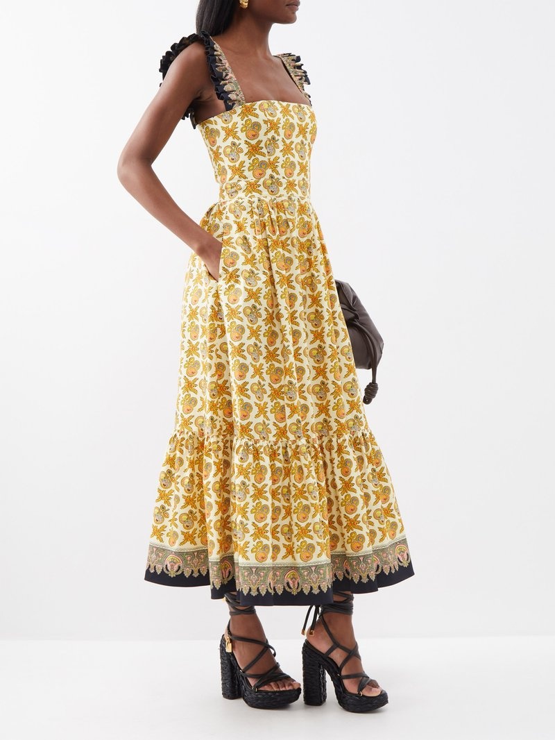 Ruffled-strap apple-print cotton-blend midi skirt - 2