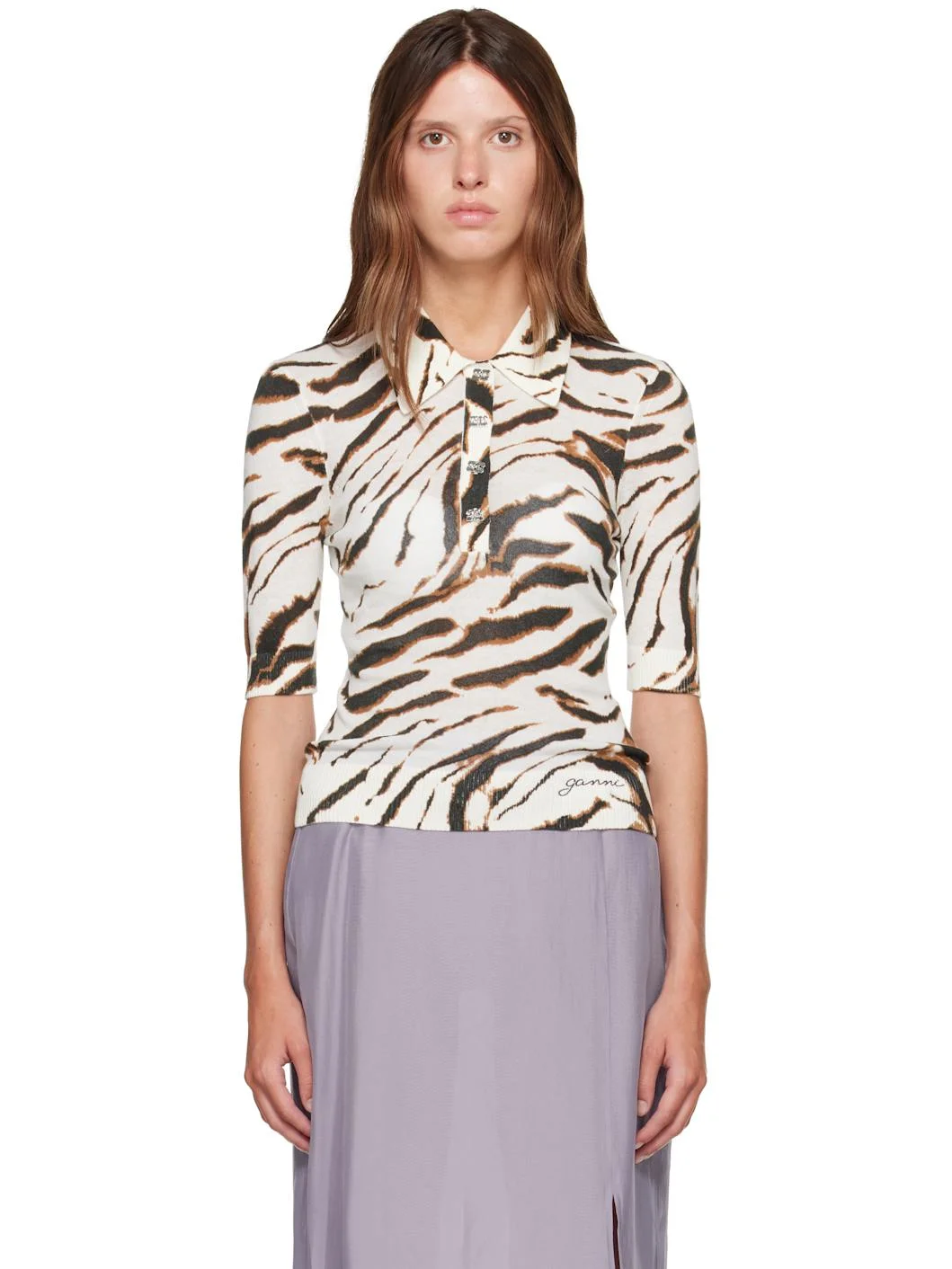 Off-White Sheer Printed Cotton Polo - 1