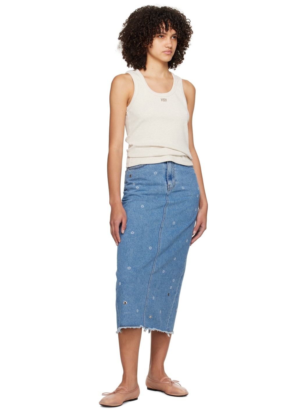 スカート Blue Flower Denim Skirt Kijun Blue Flower Denim Maxi Skirt | REVERSIBLE