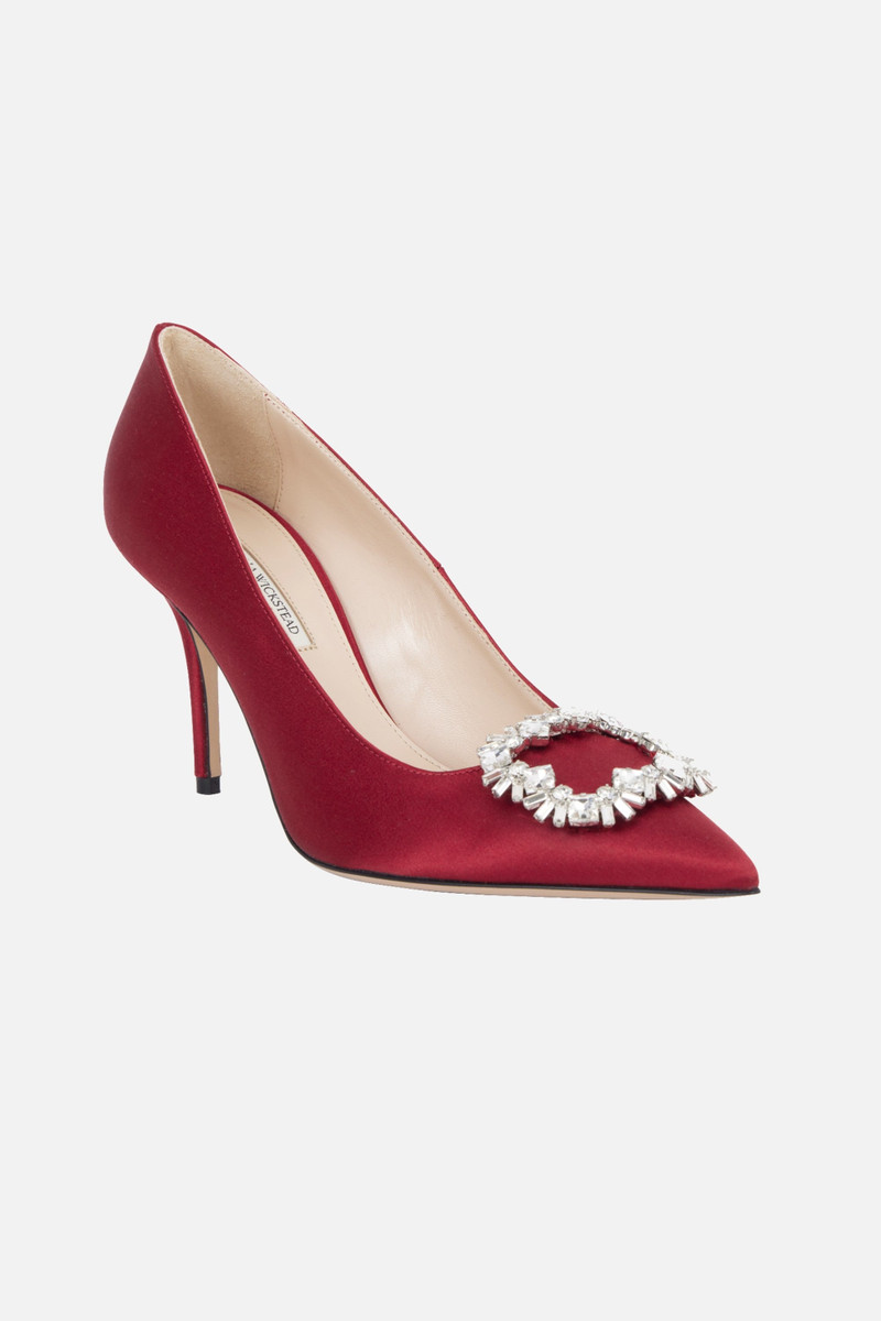 EMILIA WICKSTEAD Sophia Shoe With Firework Buckle In Red Satin outlook
