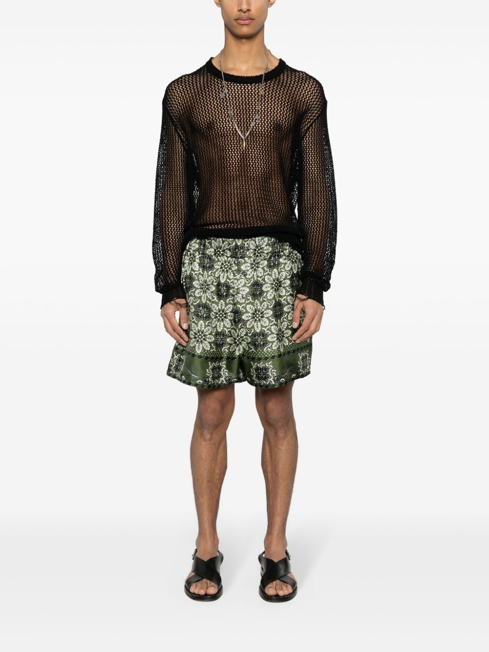 floral-print silk shorts - 2