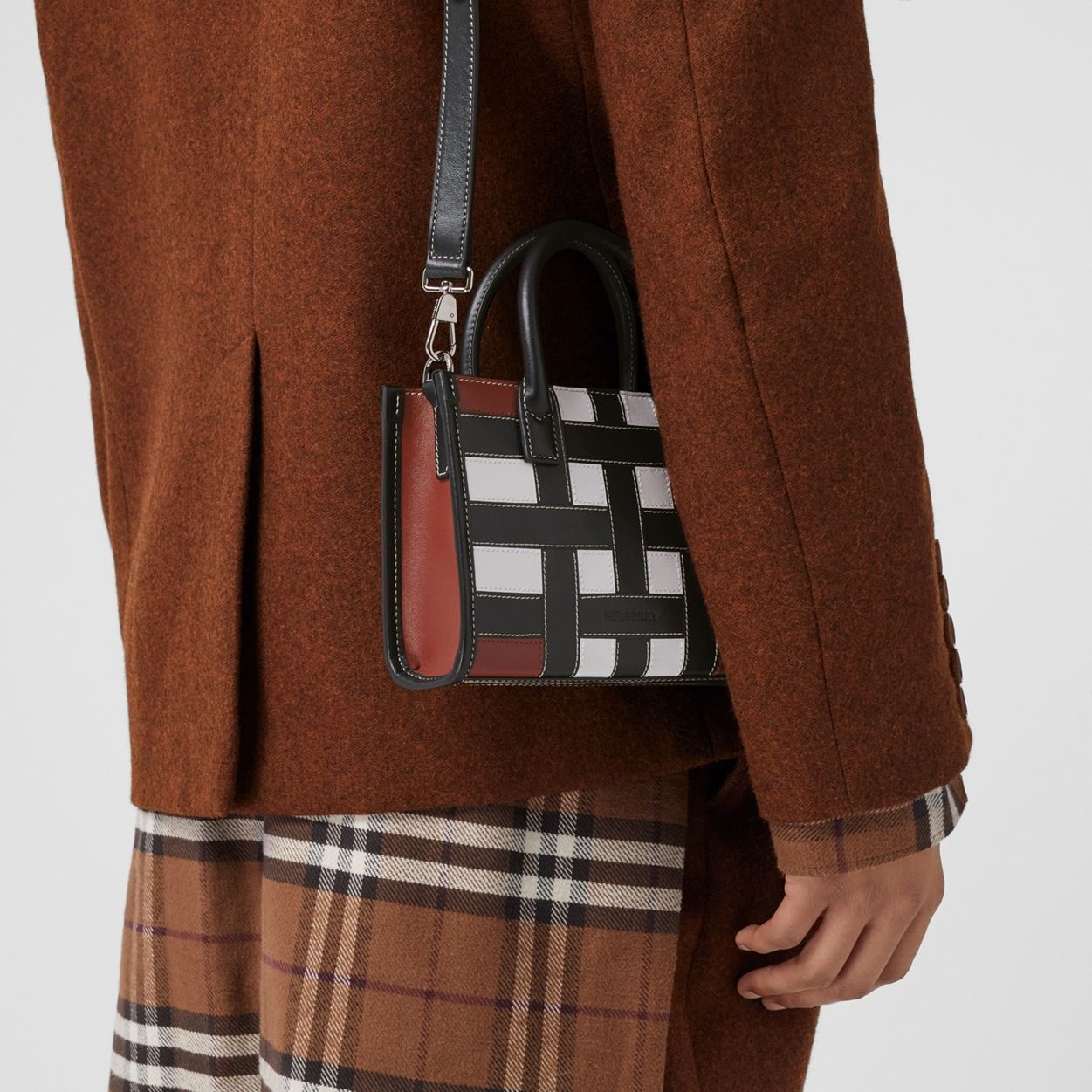 Check Intarsia Leather Mini Tote - 12
