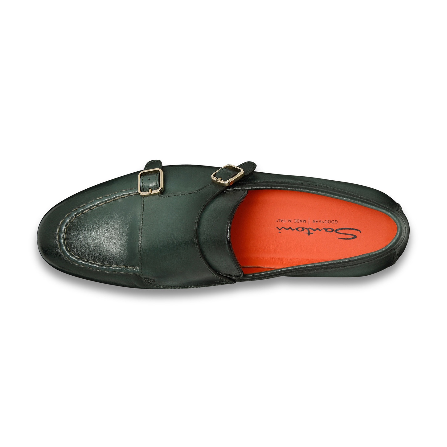 Men's green leather double-buckle loafer - 5