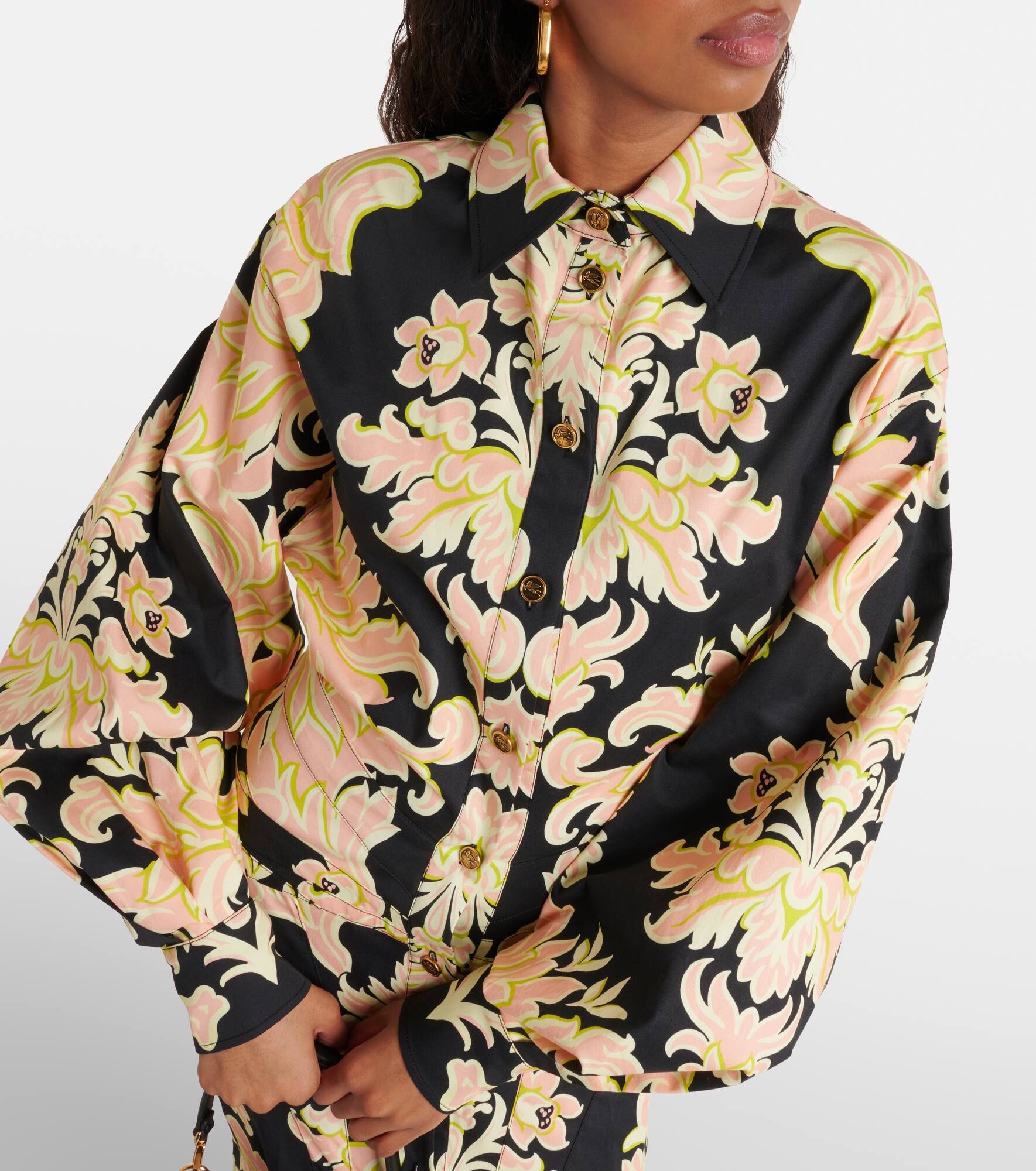 Printed cotton-blend maxi shirt dress - 4