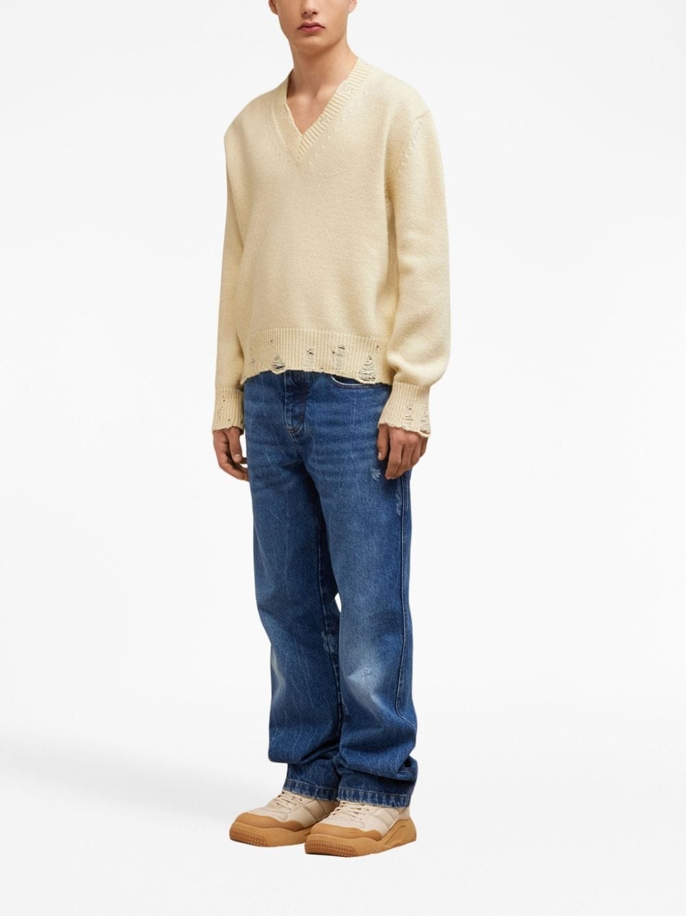 ripped V-neck jumper - 3