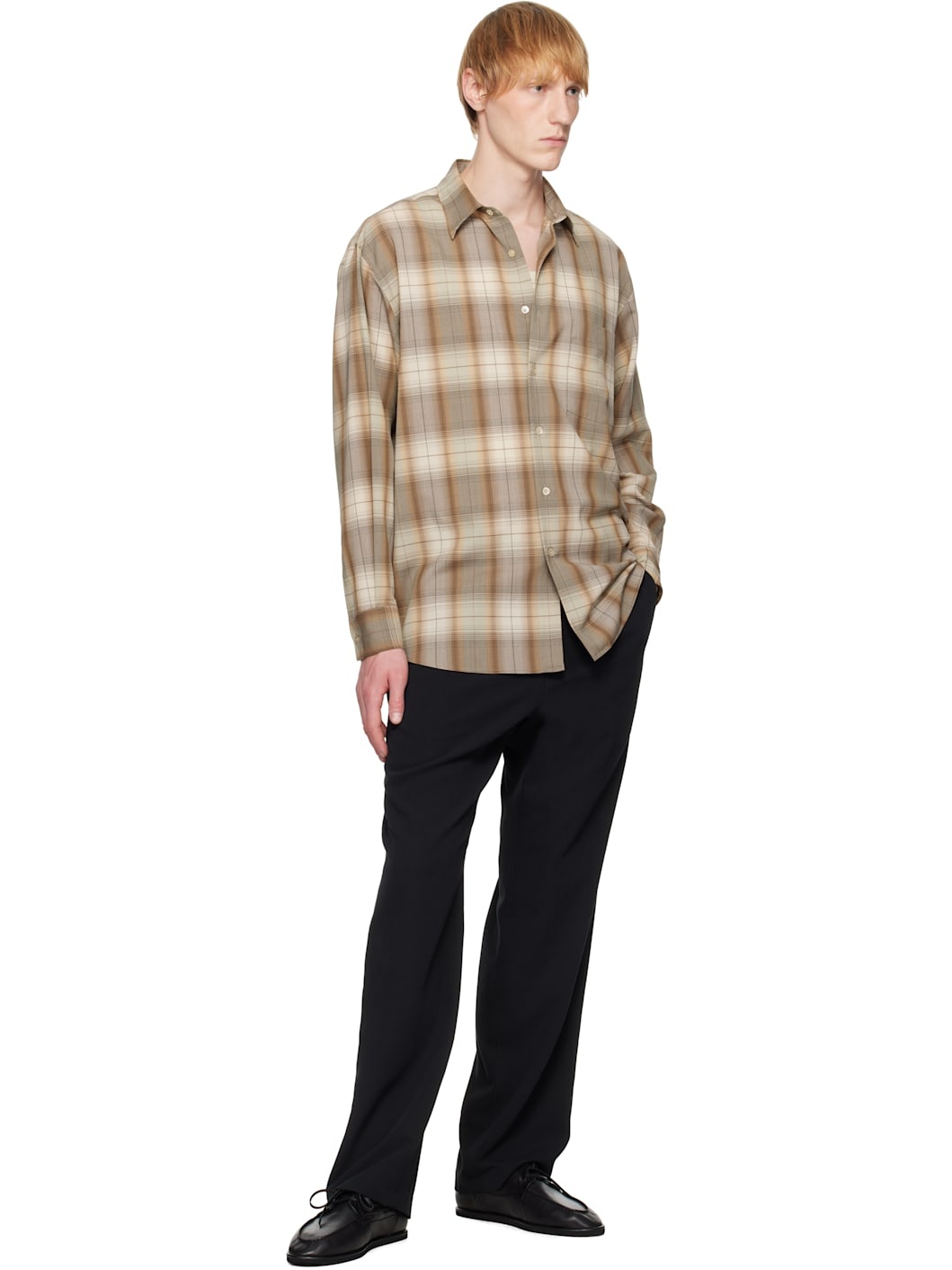 Brown & Beige Super Light Wool Check Shirt - 4