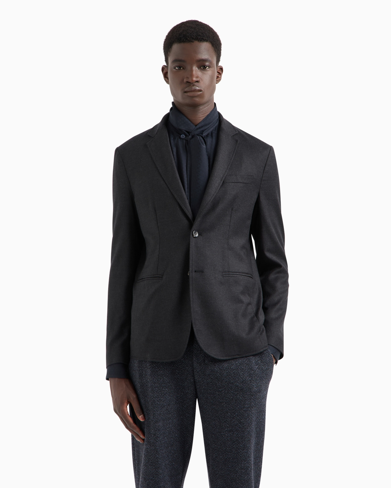 Single-breasted jacket in stretch virgin wool flannel - 2