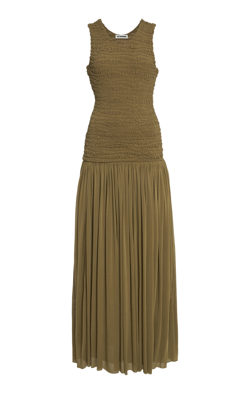 Smocked Drop-Waist Georgette Maxi Dress green - 1