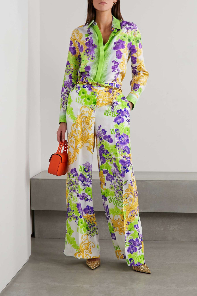 VERSACE Printed straight-leg satin pants outlook