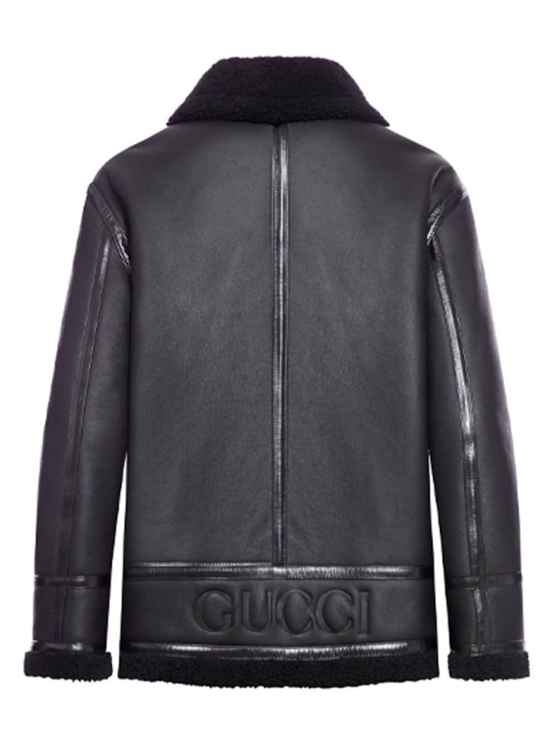 GUCCI shearling-trim leather jacket outlook