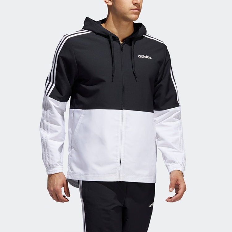 adidas E 3S WB WVN CB Running Training Sports Hooded Jacket Black White FI8169 - 3