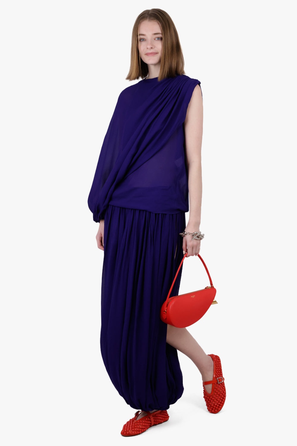 ASYMMETRIC DRAPE PLEAT PANT | PURPLE - 5