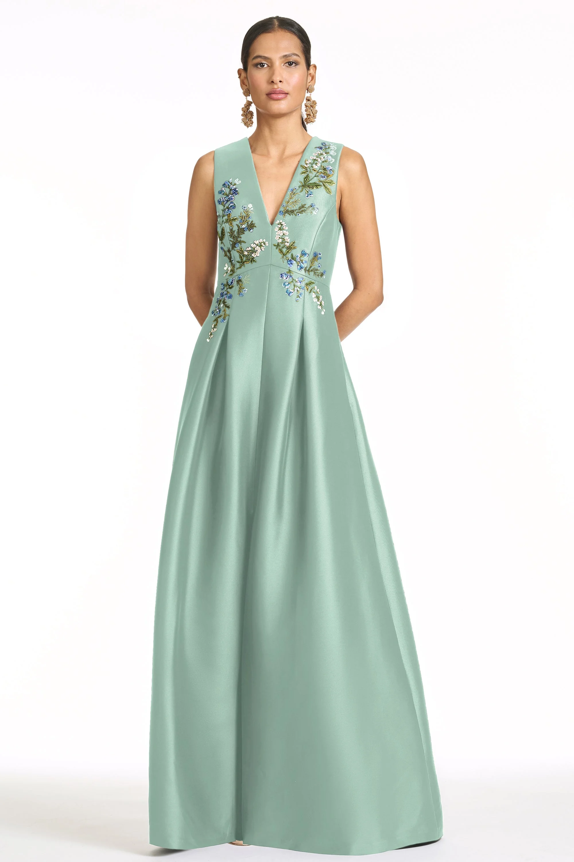 EMBROIDERED BROOKLYNNE GOWN - CELADON - 1
