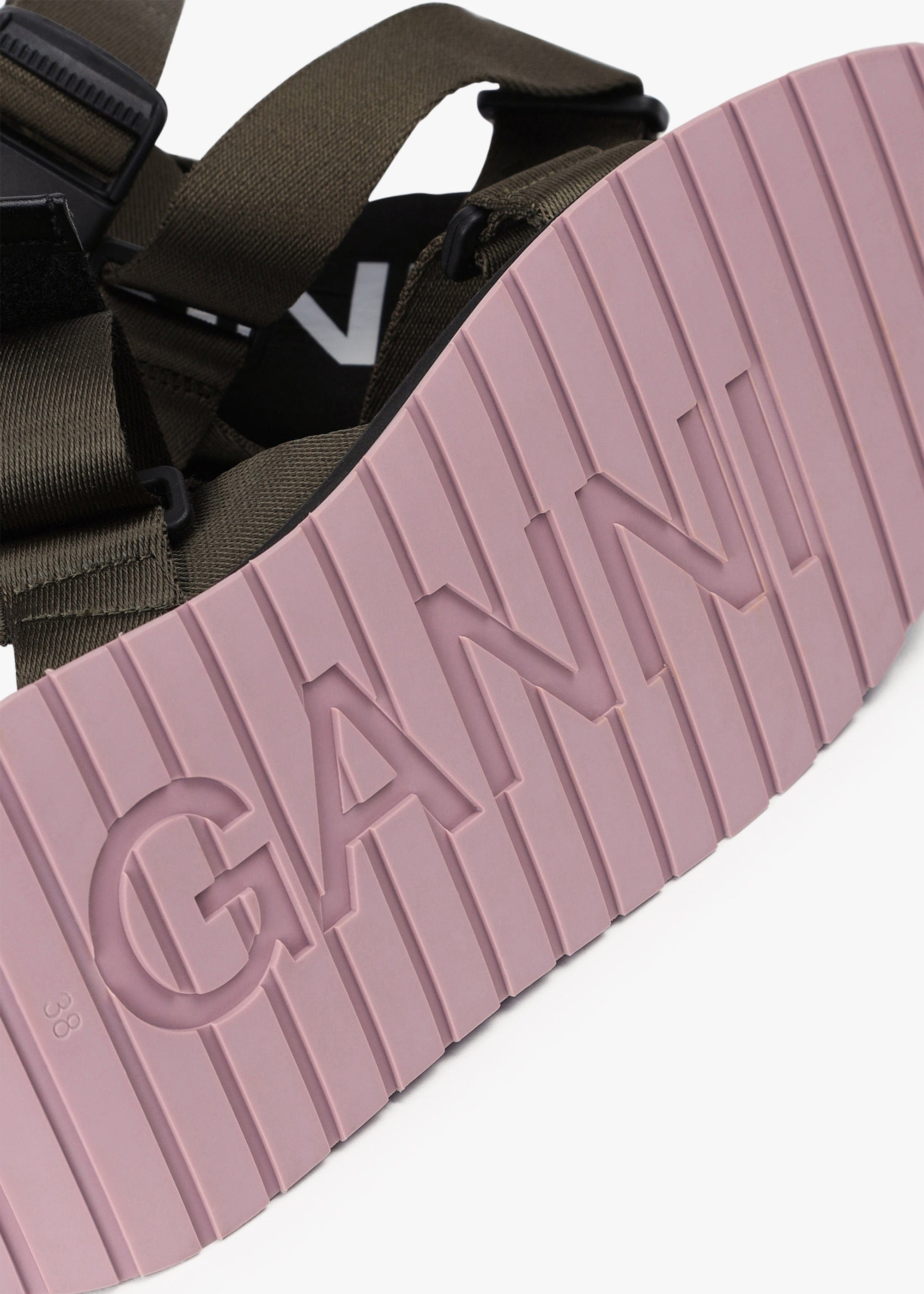 Ganni Women's Performance Webbing Sandal Green Flats - 8