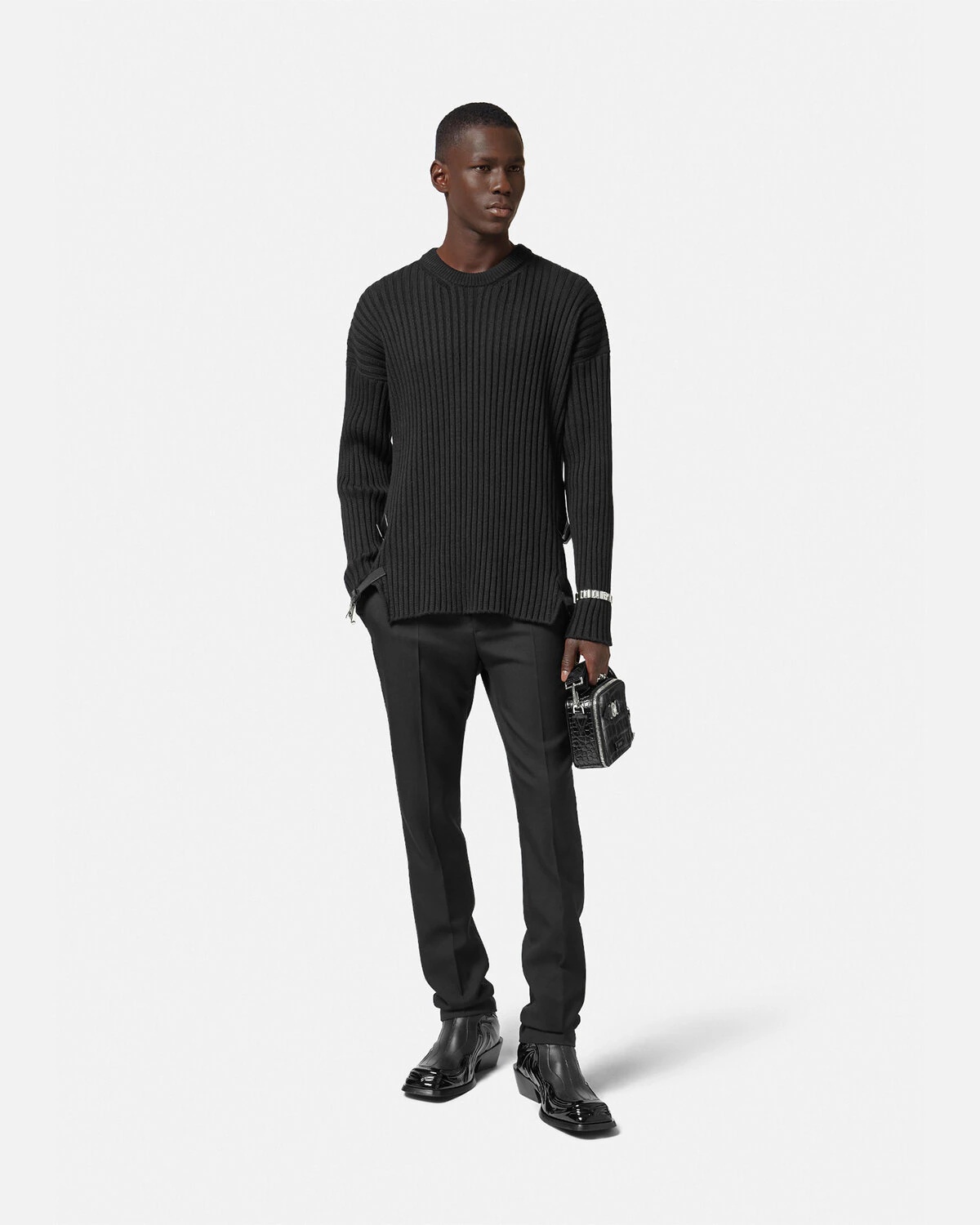 【送料&関税込】Versace Sweater With Side Buckles VERSACE Buckle Knit Sweater | REVERSIBLE