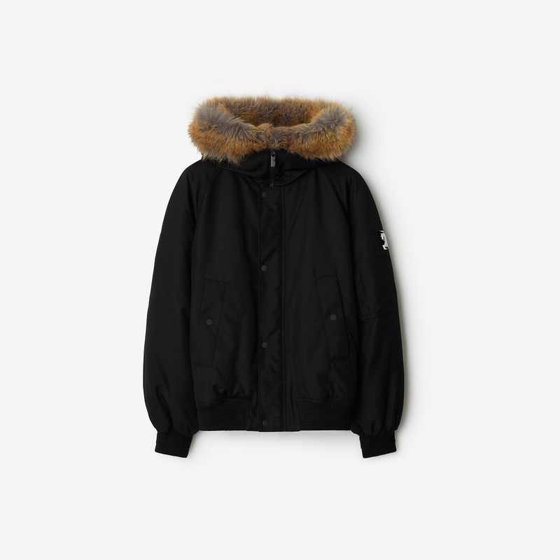 Faux Fur Trim Nylon Bomber Jacket 1