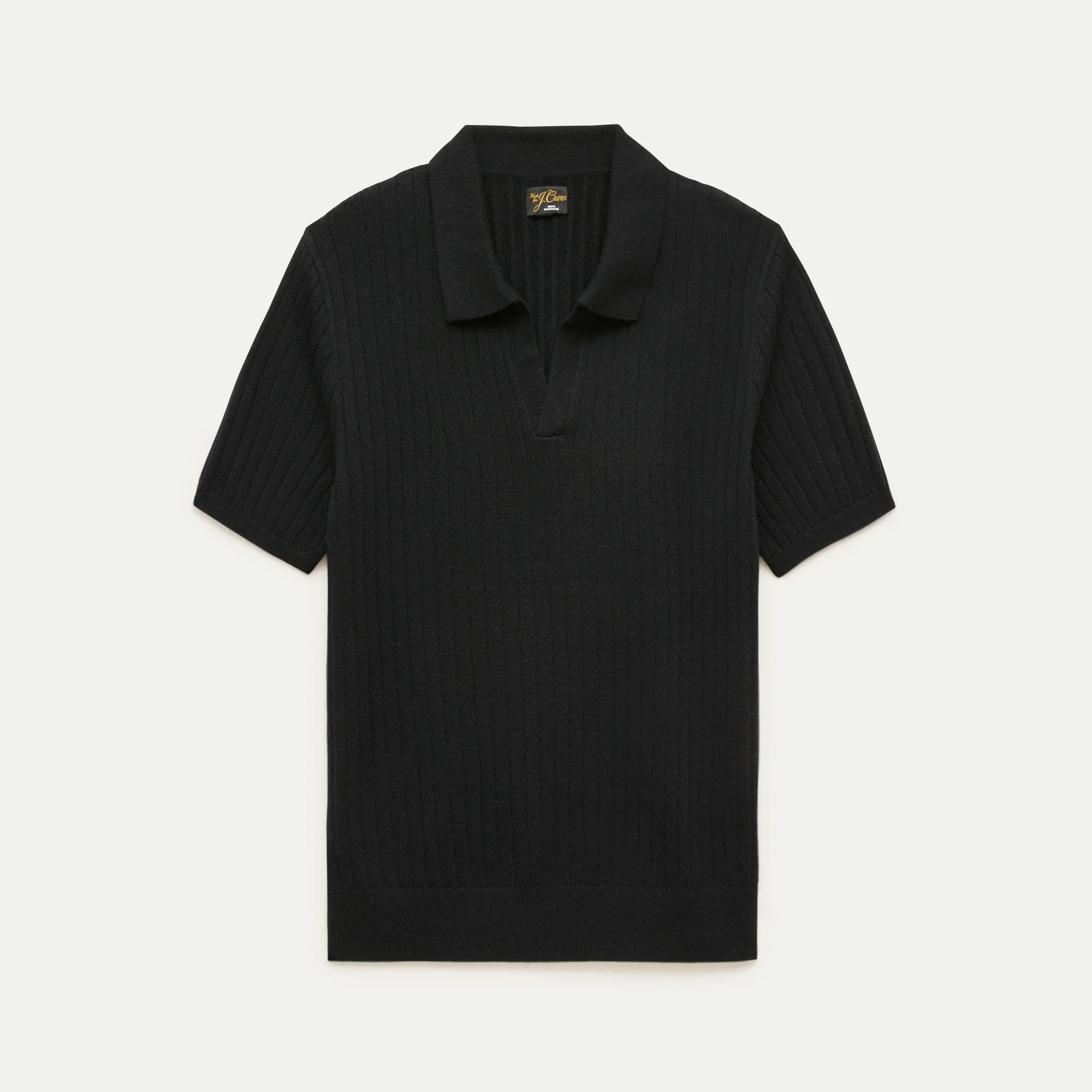 Short-sleeve cashmere ribbed johnny-collar sweater-polo - 1
