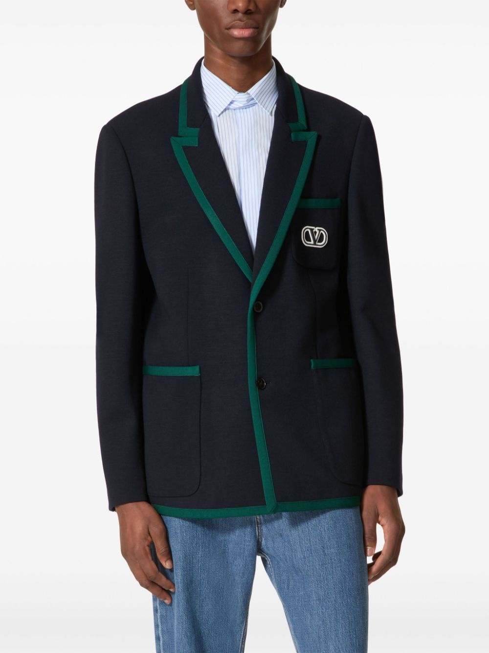 embroidered-logo tailored blazer - 3