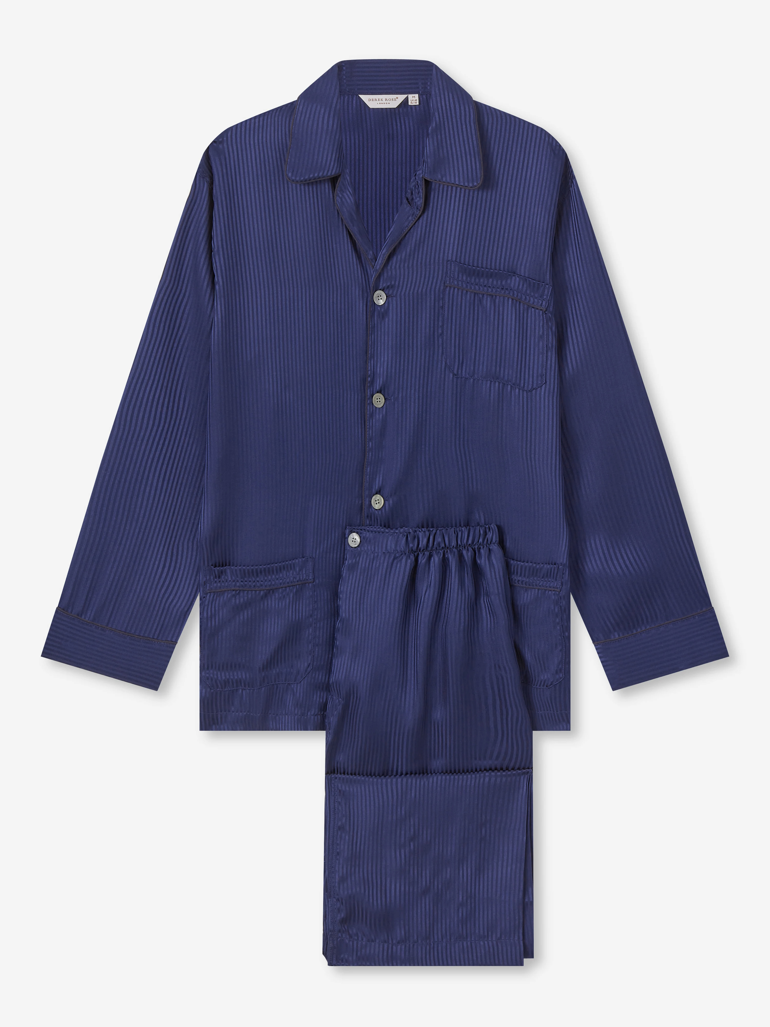 Men's Classic Fit Pyjamas Woburn 8 Silk Satin Navy - 2