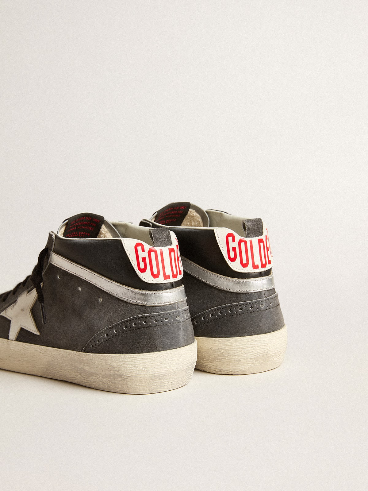 Mid Star in black suede with white leather star and silver flash - 4