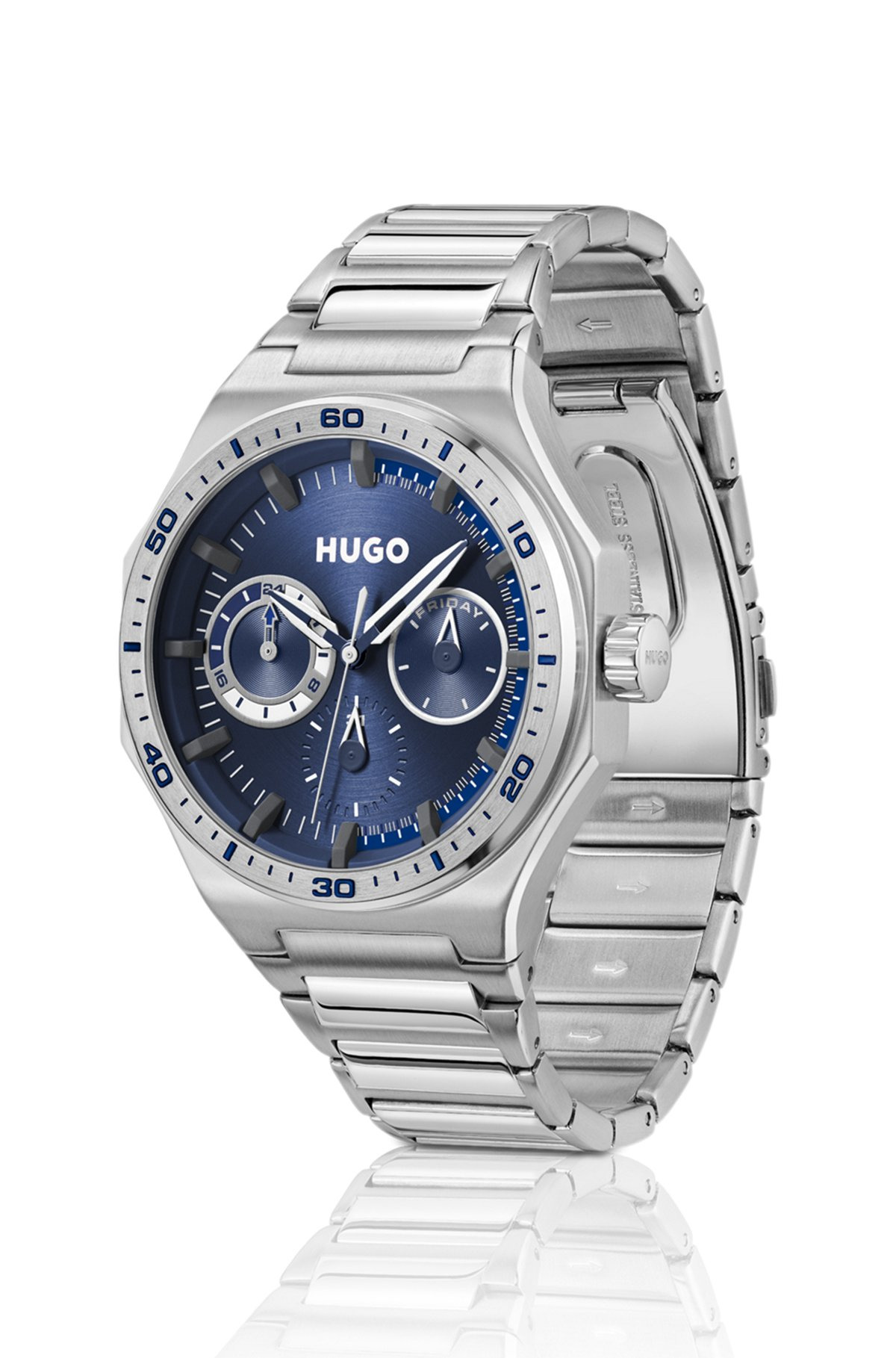 SILVER-TONE WATCH WITH BLUE DIAL - 2