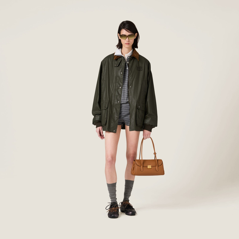 Miu Miu Resin-finish poplin caban jacket outlook