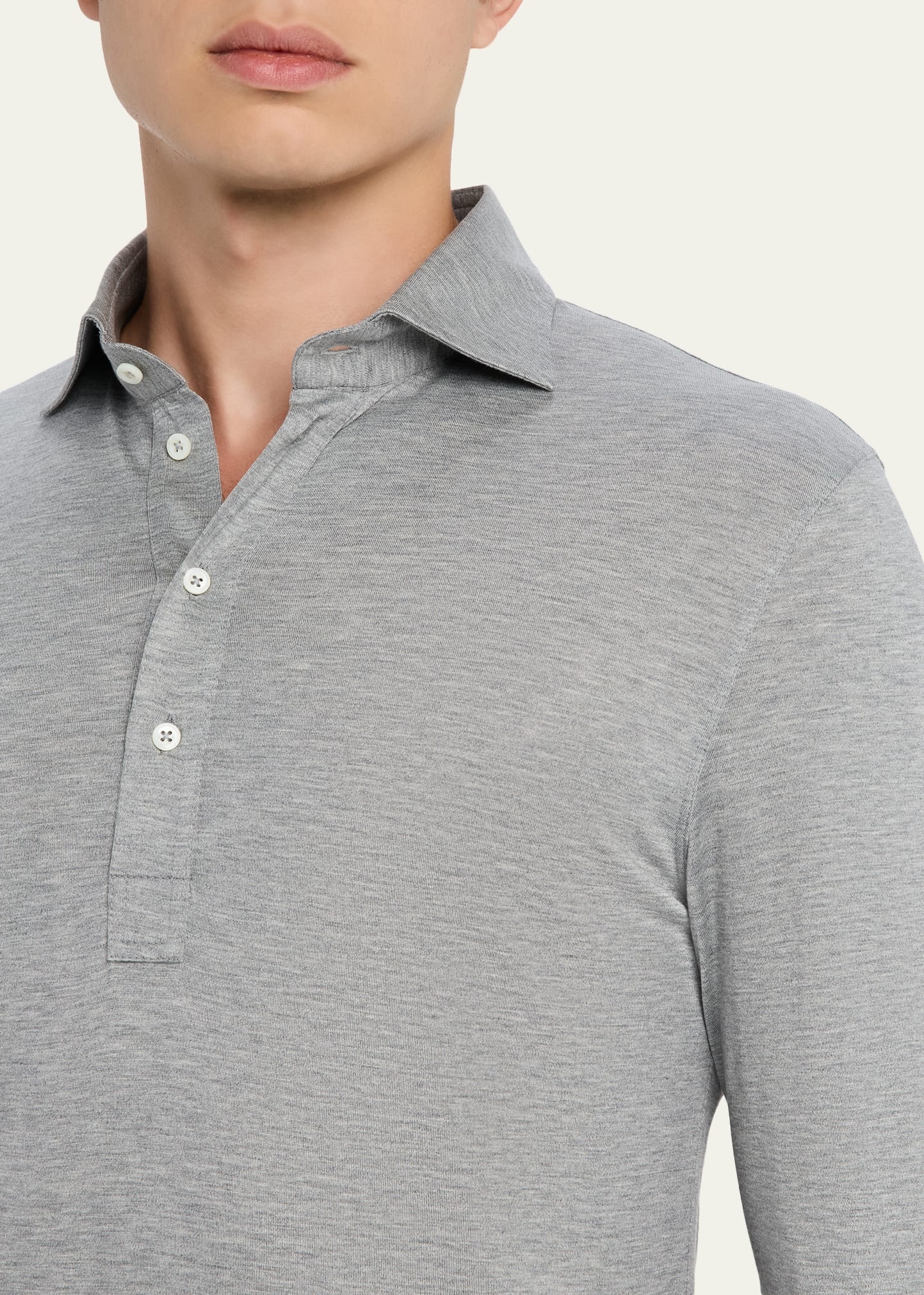 Men's Silk and Cotton Jersey Long-Sleeve Polo Shirt - 5