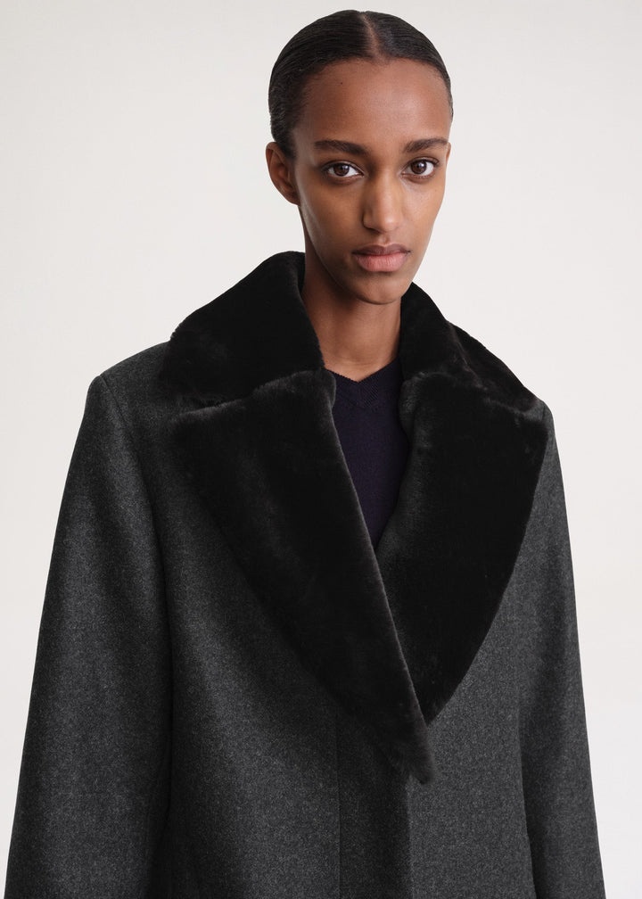 Shearling-collar coat charcoal mélange - 5