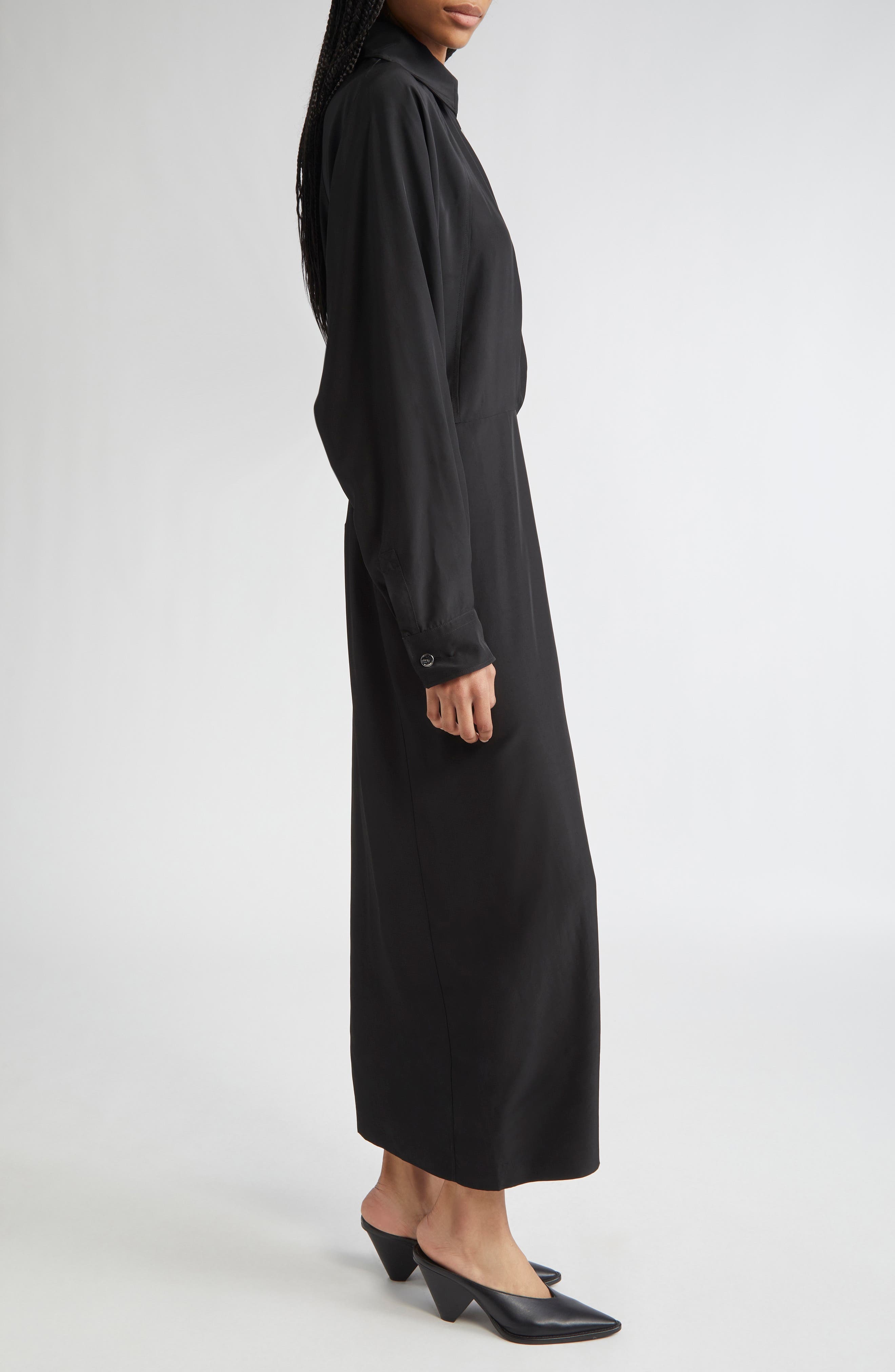 SPORTMAX Maranta Long Sleeve Maxi Shirtdress in Black at Nordstrom - 3