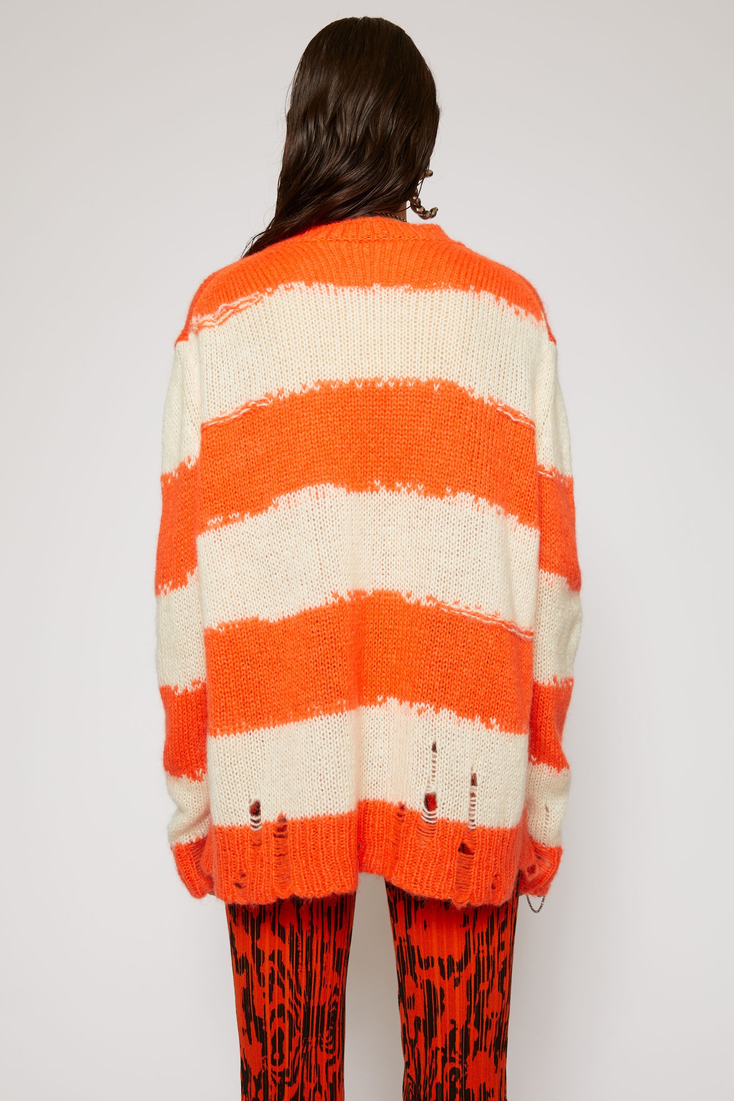 Distressed striped sweater off-white/coral - 4