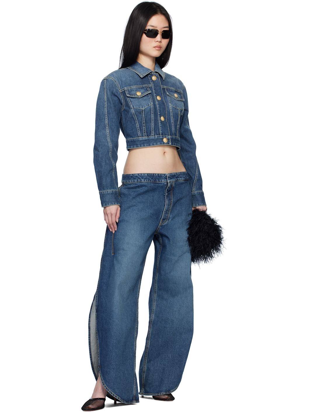 Blue Cropped Faded Denim Jacket - 4