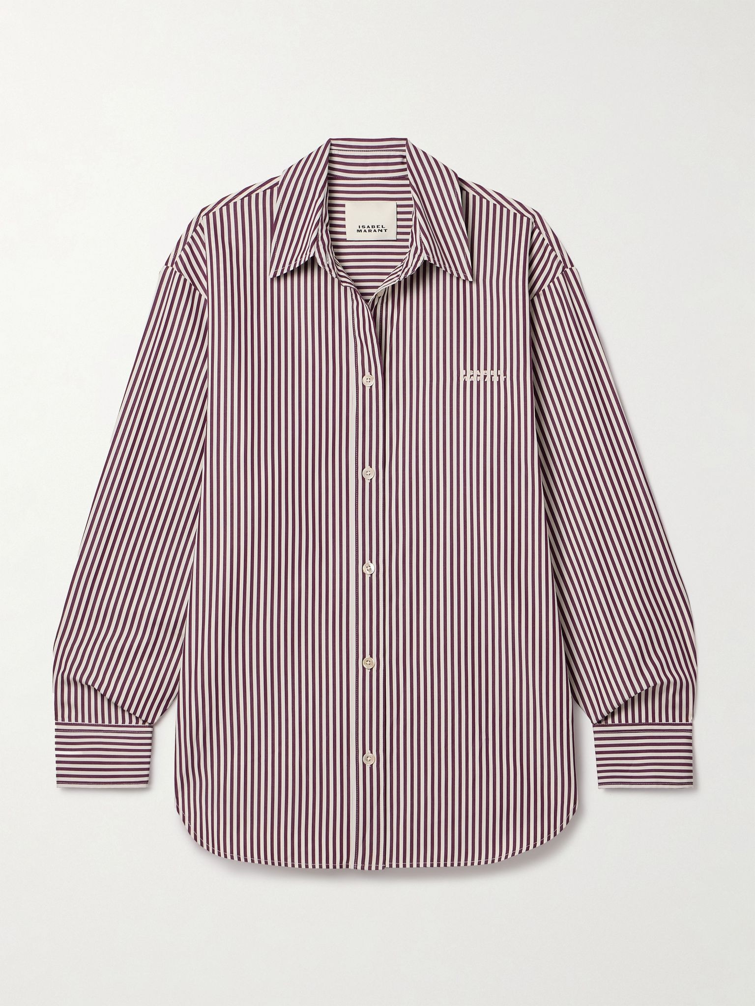 Fabriza embroidered striped cotton-poplin shirt Burgundy - 1