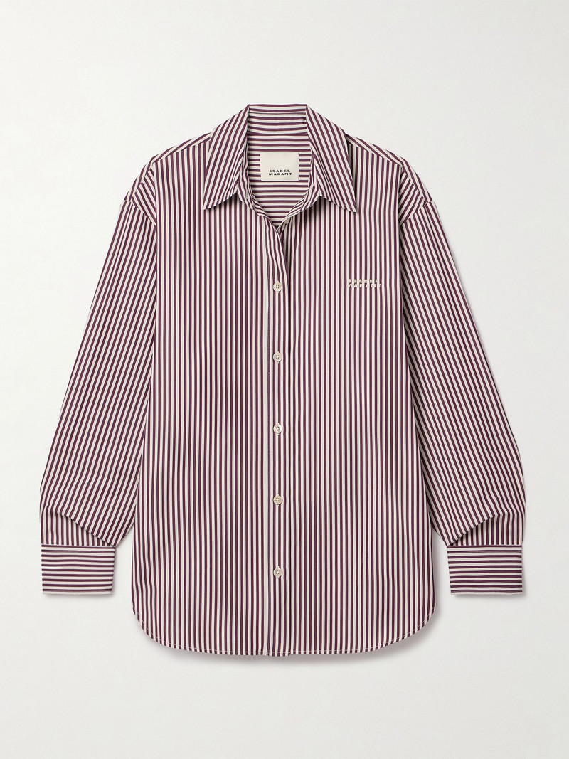 Fabriza embroidered striped cotton-poplin shirt Burgundy 1