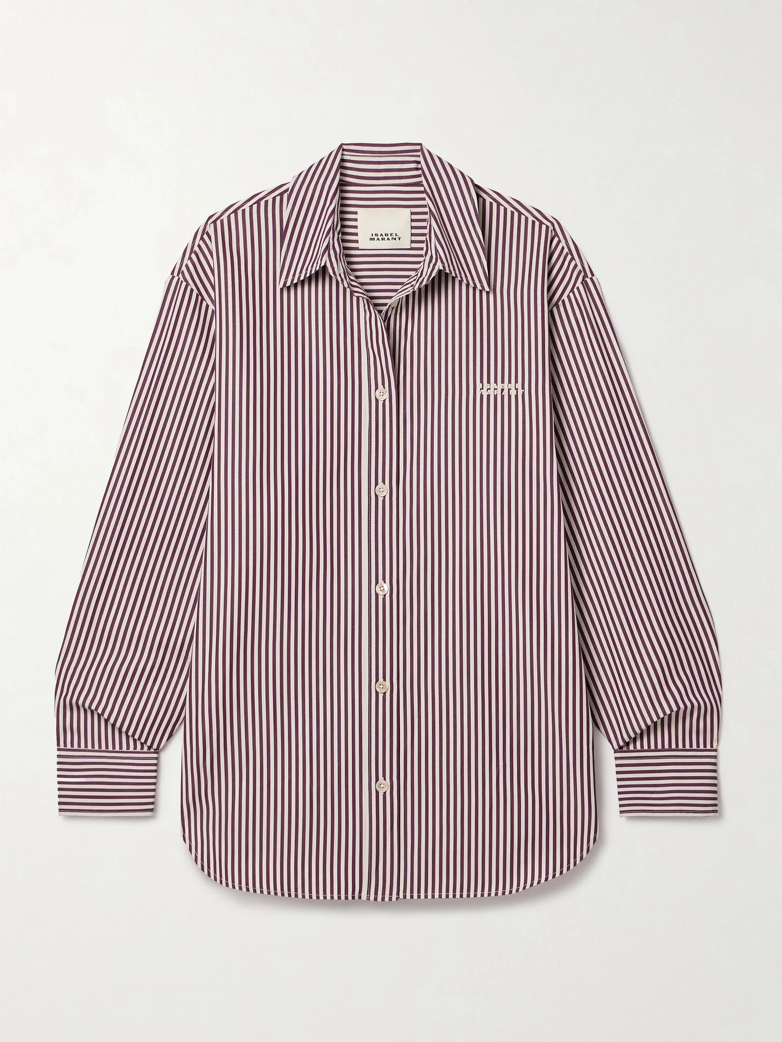 Fabriza embroidered striped cotton-poplin shirt Burgundy - 1